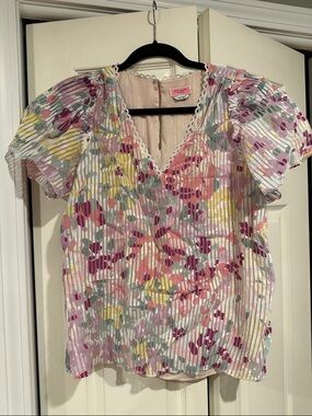 kate spade Pastel Floral Pleated V-Neck Blouse